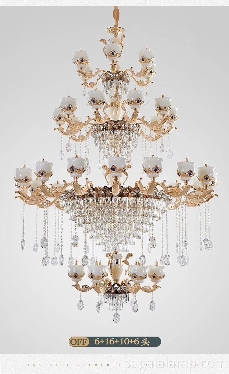 Jade natural de luxo europeu, lustre de cristal, faróis da sala de estar da vila